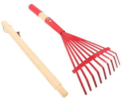 Abaodam Rastrello per Prati in Rastrello da Giardino Staccabile Attrezzi da Giardino per Ragazzo Ragazza Manico in Legno Colore Rosso