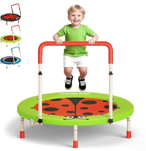 JOY SPOT! Trampolin Kinder Indoor Outdoor, Ø91cm Mini Trampolin mit Verstellbarer Haltegriff, Faltbares Kindertrampolin bis 45 kg, Fitness Rebounder mit Sicherheitspolster für Kleinkind 3-12