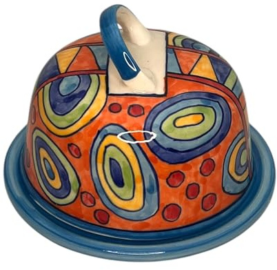 Cloche à fromage ronde en céramique peinte à la main - Passe au lave-vaisselle