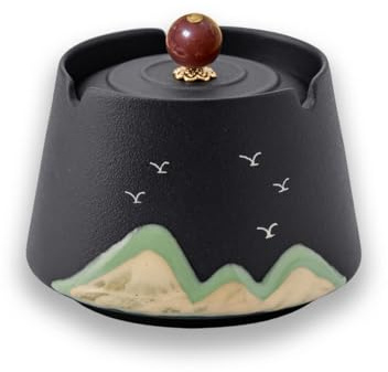 Keramikzylinder mit Abdeckung, Windschutz mit Abdeckung für Desktopdekoration, Desktop-Reinigungsbehälter, Innen- und Außenbereich, Zuhause und Büro, 9,3 x 8cm(schwarz, Mit Deckel)