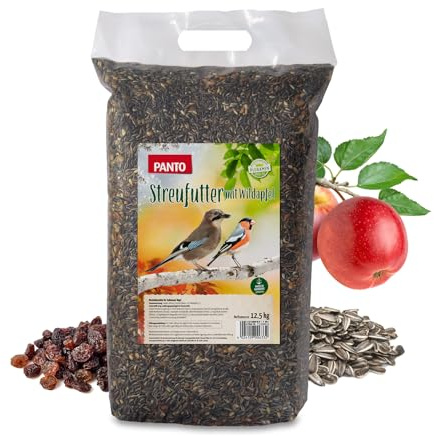 PANTO Streufutter Wildapfel 12,5 kg – Wildvogelfutter ganzjährig | Energiereiche Mischung aus Sonnenblumenkernen, Nüssen & Rosinen – für Körnerfresser, ideal für Futterhaus & Futterplatz