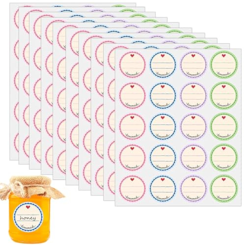 DOKRIN Étiquettes générales, étiquettes pour bocaux Lot de 200 étiquettes autocollantes rondes amovibles et inscriptibles pour confitures, pots à épices, bouteilles et bureau