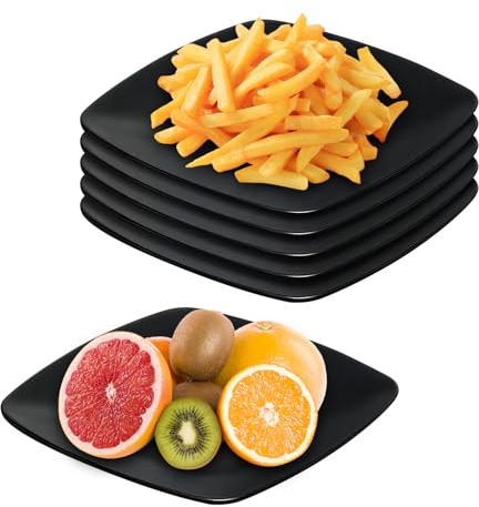 Tutamaz Schwarze Dessertteller, Spülmaschinengeeignetes Teller-Set,Pastateller Salatteller, Moderne Frühstücksteller, Speiseteller für Kuchen, für Fleisch, Sushi, Snacks und Salate