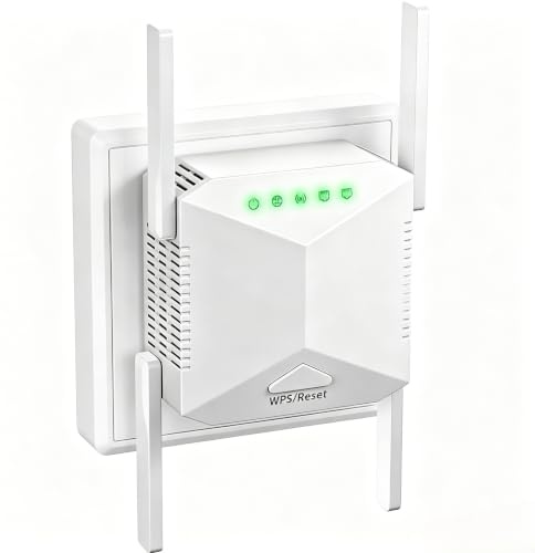 WiFi Extender Booster, Dual Band 300Mbps WiFi Booster with Ethernet Port & 4 High Gain Antennas, 3-in-1 AP/Router/Repeater Mode WiFi Extender for Home Dead Zones (compact)