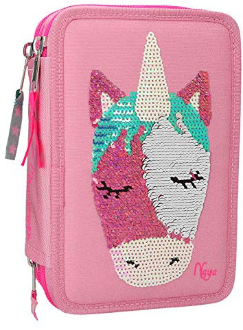Depesche 10377 - Federtasche 3 fach Ylvi und die Minimoomis, mit Streichpailletten, Naya, rosa