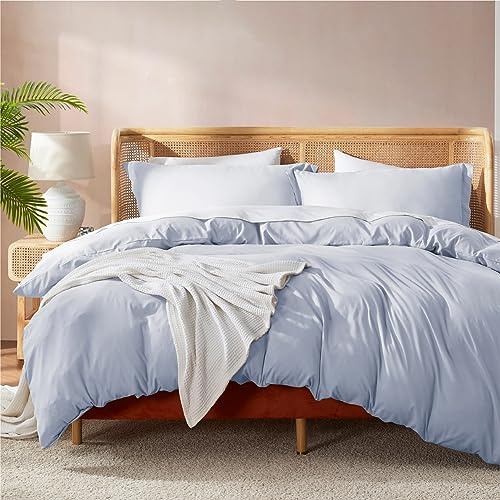 Nestl Ice Blue Duvet Cover Queen Size - Soft Double Brushed Queen Duvet Cover Set, 3 Piece, with Button Closure, 1 Duvet Cover 90x90 inches and 2 Pillow Shams