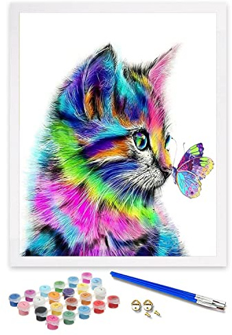 ifymei Paint by Numbers for Adults, Children, Beginners, DIY Gift Arts Kits with Brushes and Acrylic Pigment, 16x20 Inch Colorful Cats and Butterflies [Without Frame]