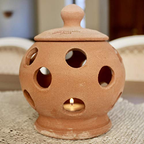 Lanterna da tavolo Terracotta con coperchio (alta 20 cm, diametro 16 cm) 100% made in Italy lavorato a mano al tornio (non a stampo) Porta candele interno casa esterno giardino