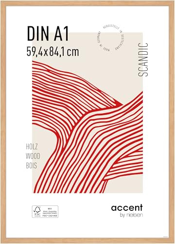 accent by nielsen Holz Bilderrahmen Scandic, 59,4 x 84,1 cm (A1), Hellbraun | Holz Posterrahmen im Hoch- & Querformat zum Aufhängen Hellbraun matt Echtglas