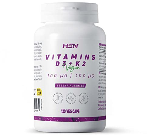 HSN Vitamina D3 + K2 Vegana (4000UI + 100mcg) | 120 cápsulas Vegetales | Colecalciferol + Menaquinona-7: Formas de Alta Biodisponibilidad | No-GMO, Libre de Gluten