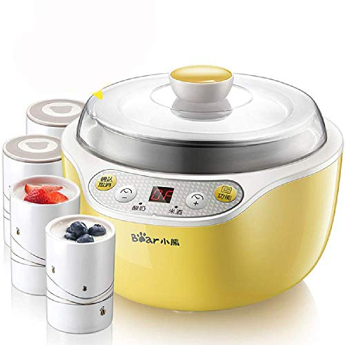 Máquina automática de yogur de cerámica, máquina de yogur congelado, máquina de arroz y vino, temporizador inteligente, forro de acero inoxidable con 4 tazas