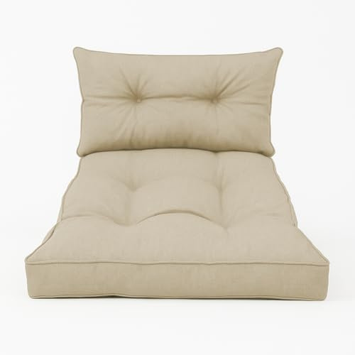 chilly pilley Coussin Fauteuil en Rougein avec Rembourrage Ensemble Coussins Coussin De Siège Matelassé Dossier Assise (Set: 1x Coussin D'assise 80x60x10, Dossier 60x40, Crème)