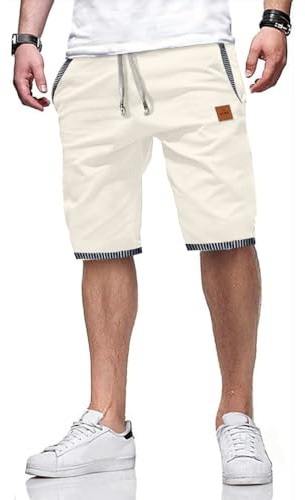 ZOXOZ Pantalon Corto Hombre Pantalones Cortos Hombre Algodon Verano Pantalón Corto Hombre Casual Bemuda Shorts con Bolsillos Blanco L