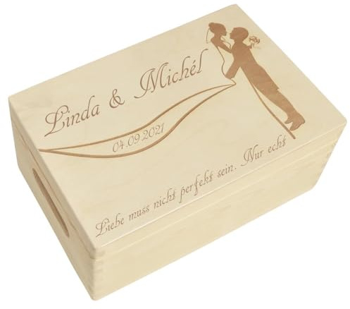 CHICCIE Holzbox Personalisiert zur Hochzeit Brautpaar - 30x20cm Aufbewahrungsbox Holztruhe