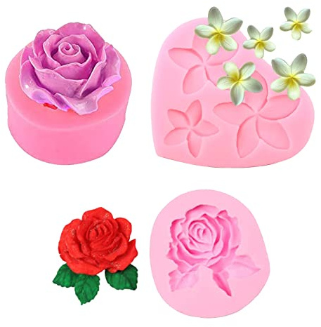 3 Stück Silikonblütenformen, Silikon Fondant Formen, Silikonform Fondant Blumen, Rosen-Tonformen, für Kuchendekoration Süßigkeiten Schokolade Kuchen