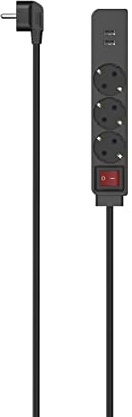 Hama Steckdosenleiste 3-Fach, USB A, mit Schalter, 1,4m (Steckdosenleiste mit Schalter, mit USB, 3er, Mehrfachsteckdose, Mehrfachstecker, mit Berührungsschutz, 45°, Steckdosenadapter) schwarz