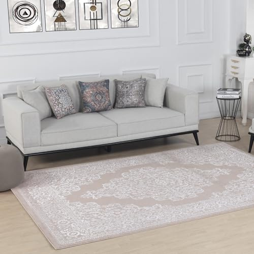 Livabliss Temara Tappeto Vintage Tappeto per Soggiorno, Corridoio, Cucina Tappeti Salotto Classico, Orientale, leggera Manutenzione Pelo Corto, Grande, 120x170 cm Beige