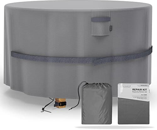 SANZARO Schutzhülle Winterfest Rund für Gartentisch - RipStop-Technologie, 600D Oxford, Reißfest & UV-Beständig, Abdeckung Wasserdicht für Outdoor Möbelsets, Ø 190x80cm