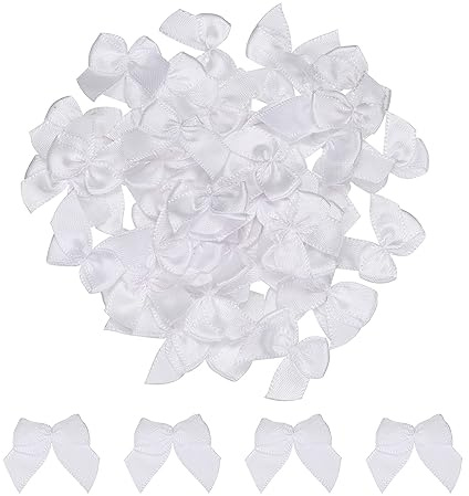 sourcing map 100 Stück Mini Satinband Schleifen 2,5cm Stoff Satinschleife Blume Bögen Ribbon Mini Band Bowtie für Handwerk Basteln Nähen Harre Hochzeit Geburtstag Party Weiß