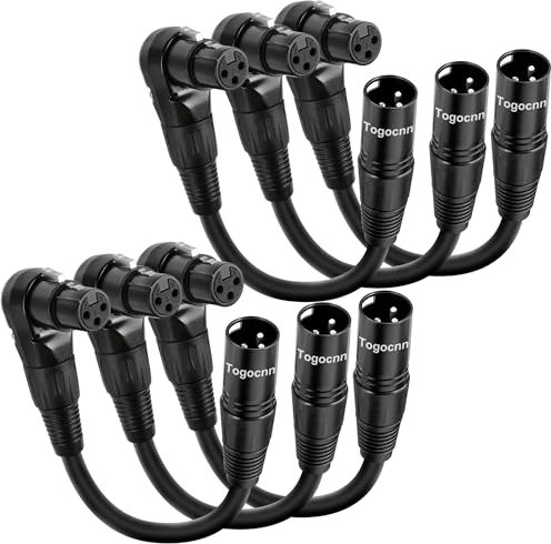 Togconn 6-Pack XLR Microphone Extension Cable Adapter 0.6 Feet, 90 Degree XLR Female to Straight Male 3-Pin Mic Connector for Speaker, Recording Studio, Mic Mixer, Audio Interface, Amplifier, More