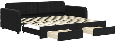 vidaXL Tagesbett, Ausziehbar Schlafsofa mit Schubladen, Bettsofa Gästebett für Schlafzimmer Wohnzimmer, Bett Sofa Ausziehbett, Schwarz 90x200 cm Samt