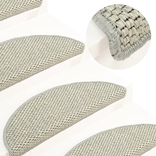 vidaXL Treppenmatten 15 STK., Stufenmatten Selbstklebend, Treppenteppich in Sisal-Optik, Treppenstufenmatte Treppenschutz, 56x17x3cm Grau
