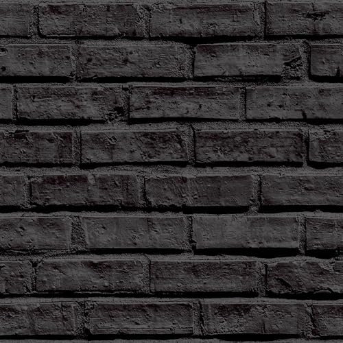 WALLPAPER EMPIRE Black Brick Wallpaper, Realistic 3D Effect, Photographic Print, for Living Spaces & Feature Walls, Kitchen Bedroom Hallway Dining Room