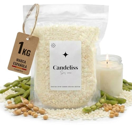 CANDELISS Cera para velas en Vaso 1kg. Cera de soja bajo punto de fusion para hacer velas caseras 1kg Material hacer velas blancas aromaticas color Soy candle wax candle making (1kg)