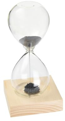 Clessidra con Sabbia Magnetica per Camera e Salotto - Clessidra con Durata di 1 Minuto Ideale come Arredamento della Casa e Ufficio, in Legno e Vetro, 16cm
