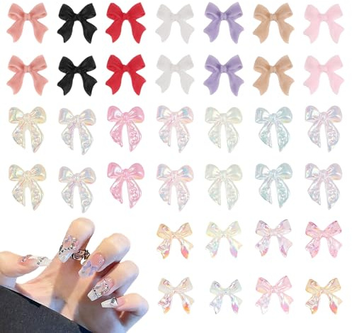 240 PCS Bowknot Nail 3D Bow Charms Art Accessories Nail Colorful Bowknot Nail Charm Acrylic Butterfly Nails Cute Bow Decors Nail Charms for Holiday Parties and Craft Making