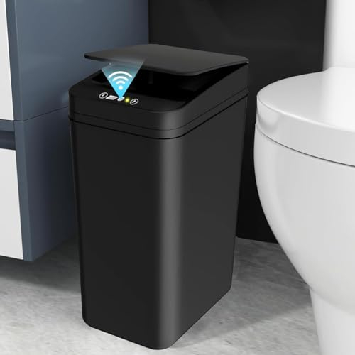 Kamanan Pattumiera Intelligente, 12 L Pattumiera Automatica con Sensore, Pattumiera Bagno Piccola con Coperchio Cestino Intelligente Impermeabile per Camera Letto Bagno Toilette Cucina Ufficio (Nero)
