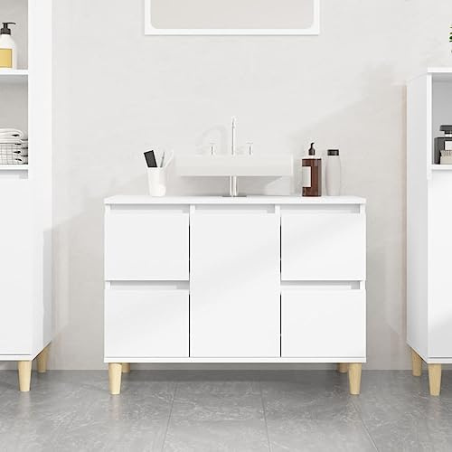 KTHLBRH Mobile lavandino con raggi UV, mobiletto per lavabo bianco, 80 x 33 x 60 cm, in legno