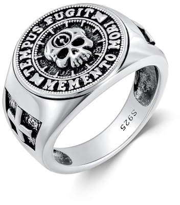 PROESS Memento Mori Ring 925 Sterling Silber Skull Ringe Totenkopf Ring Memento Mori Schmuck Geschenk für Damen und Herren(Größe 7/8/9/10)