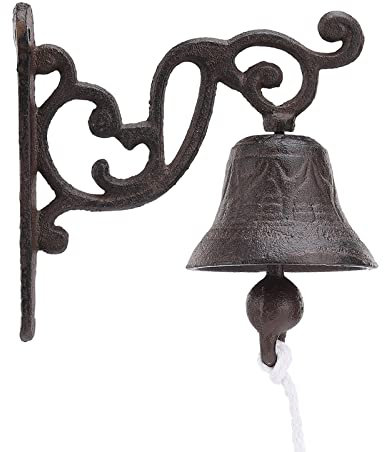 NLDGR Campana de Pared de Hierro Fundido Resistente, Retro, Tradicional, Rústico, Bronce, 14 × 13,5 cm, diámetro del timbre 7,5 cm