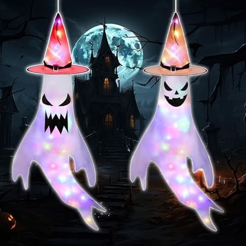 Mostro fantasma di Halloween, 2 pezzi, sacchi a vento sospesi, decorazione per interni ed esterni, horror hanging Ghost con luci a LED, decorazione per Halloween, feste, giardino, cortile, patio,
