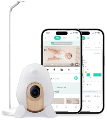 CuboAi Smart babymonitor 3 med golvstativ, 2,5 K QHD nattvision WiFi-kamera, 2-vägs ljud, temperatur- och fuktighetssensor, vaggvisor, sömnsäkerhetsvarningar för täckt ansikte, appkontroll