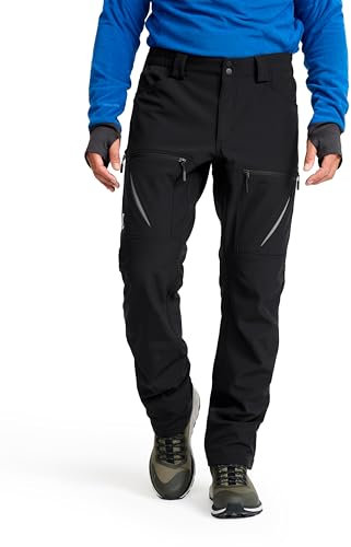 RevolutionRace Hiball Softshell Pants für Herren, Outdoor Hosen für Wandern, Black, XL