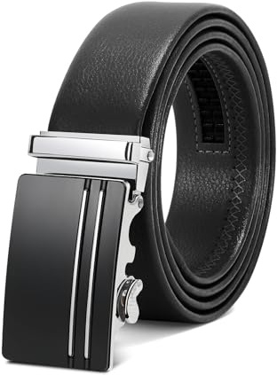 WERFORU Herrbälte, justerbart läderspärrbälte 3,5 cm passform, män automatiskt spänne bälte för kostym jeans, A-svart, 115 cm(für Taillenumfang 70-95cm)