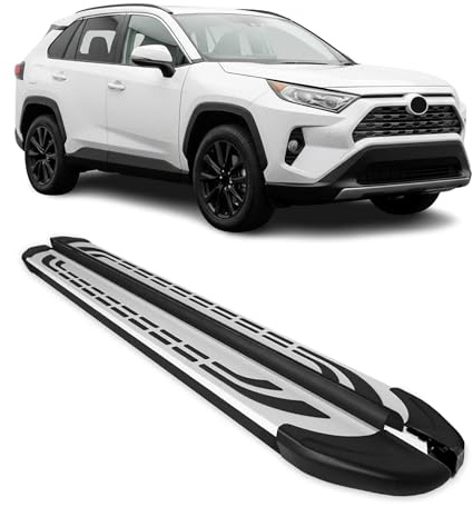 OMAC Trittbretter für Toyota RAV4 Hybrid 2019-2025 2X Silber-Schwarz | Seitenschweller, fahrzeugspezifische Passform