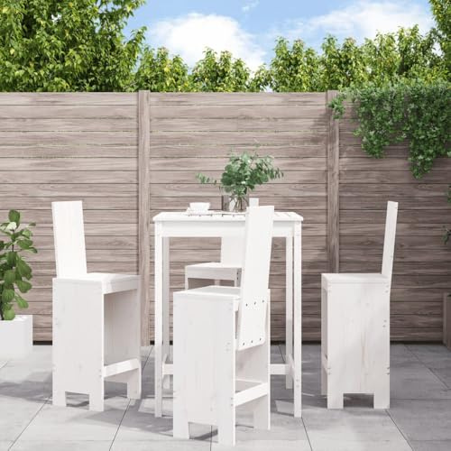 WEMYUFURN 5-TLG. Gartenbar-Set Weiß Massivholz Kiefer, Outdoor-Sitzgruppe, Terrassen-Lounge-Set, Garten-Couchgarnitur - Wetterbeständig, Komfortabel - für Terrasse, Garten und Balkon