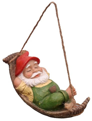 TERESA'S COLLECTIONS Gartenzwerge Gartendeko für Draußen Liegender Zwerg Gartenfigur aus Hängematte Kunstharz Wasserdicht Gartenwichtel Figur GNOME Gartendeko Geschenke für Frauen