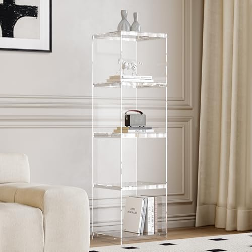 bitaycan Acrylic Display Cabinet, 4-Tier Display Case in Bedroom, Living Room, Playroom, Modern Style (16 D x 16 W x 62 H)