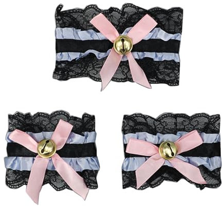 ZOOMIMI Spitzen-Choker, Spitzen-Schleife, Choker-Halsketten mit Glöckchen, Stretch-Kragen, Halsband, Cosplays, Dienstmädchen-Kragen-Sets