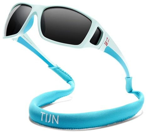 TIJN Polarized Wraparound Sunglasses for Men Women-UV400 TR90 with Floating Strap for Skiing Snowboarding Winter Outdoors,BL