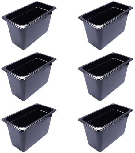 AcMax 6 Stück GN 1/3 Gastronormbehälter GN Behälter 7,8 Liter Tiefe 200 mm Kunststoff schwarz