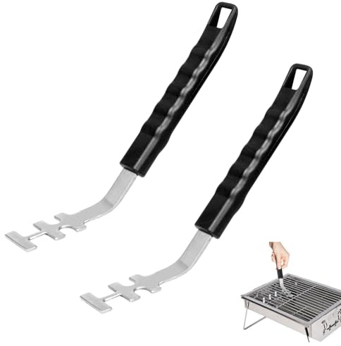 Taicols 2 Stück Hitzebeständige Grillrostheber, Edelstahl Anti-Verbrühung Grillrost Heber, Grillgitter Abzieher, Universal Grillwerkzeug Utensil, Edelstahlroste Zubehör für Camping und BBQ