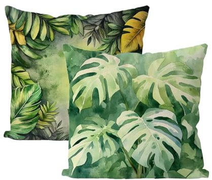 Licht Outdoor Kissen 4er set Wasserdichte Kissenbezug 60x60 Wasserfest Atmungsaktiv Outdoorkissen Monstera Kissenbezüge Dekokissen Sofakissen für Garten Outdoor Sofa Wohnzimmer Balkon Deko B4-483