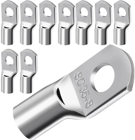 10 Pezzi Capicorda 35mm² Occhiello M8,Non Isolati Capicorda Connettori SC | Terminali a Crimpare ad Anello in Ispessito,Set di Rame Stagnato Terminali per Auto Barca,Casa e Sistemi Elettrici