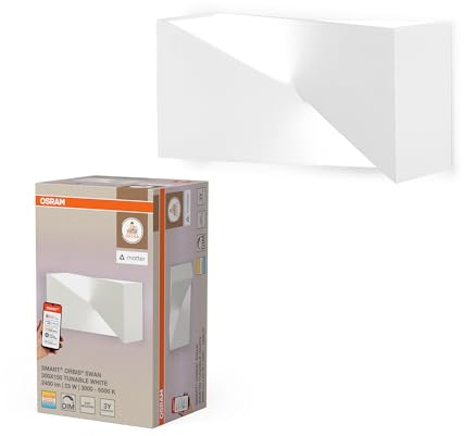 Osram SMART+ Matter Cygne Applique LED Murale Blanche 300x150mm, 23W, 1700lm, TW 3000-6500K, WiFi, Alexa, Plâtre
