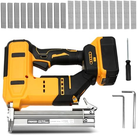 Akku Tacker Nagelpistole Set für Dewalt, 18GA Akku Nagler 2 in 1 Bürstenlose Nagler Klammerpistole, Nagelpistole Elektrotacker mit 2000 Nägeln und 2 Schraubenschlüssel für Holzverarbeitung(Ohne Ak-ku)